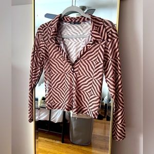 Zara Brown stripe mesh top